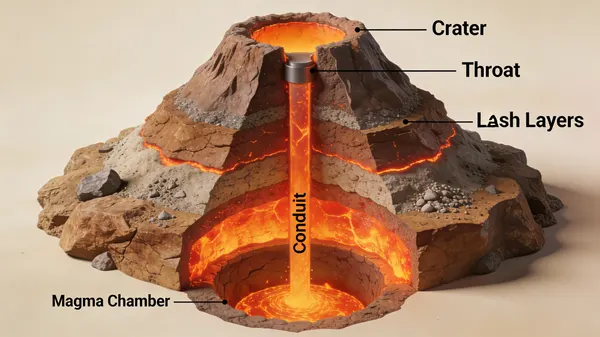 3D Cutaway Volcano Diagram — AI 이미지 프롬프트 예시