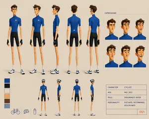 Cyclist Character Design Sheet