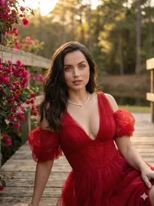Ana de Armas in Red Gala Dress Fine-Art Photography (Duplicate) - Nano Banana Pro AI Prompt for Social Media Post