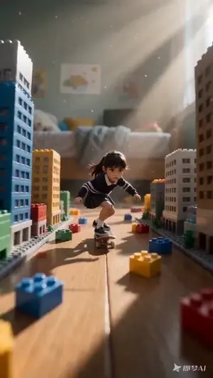 Miniature Girl Skateboard Chase Video Prompt for Seedance 2.0