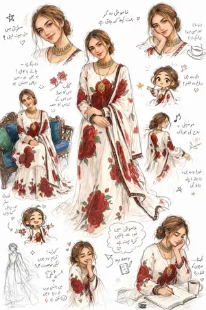 Artistic Sketchbook Character Study in Urdu