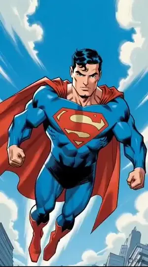Comic book illustration of Superman flying