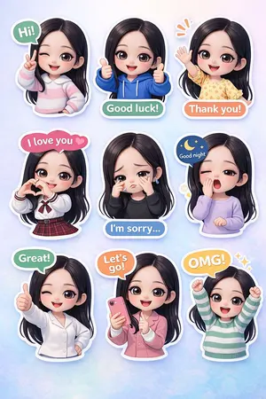 Generate chibi stickers with various poses and expressions