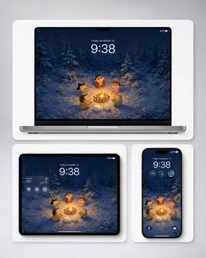 Winter Campfire Wallpaper Device Mockup