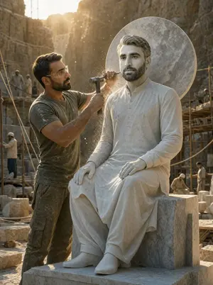 Sculptor Carving His Marble Double