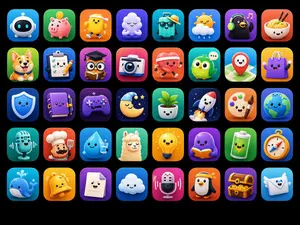 Cute 3D App Mascot Icon Grid