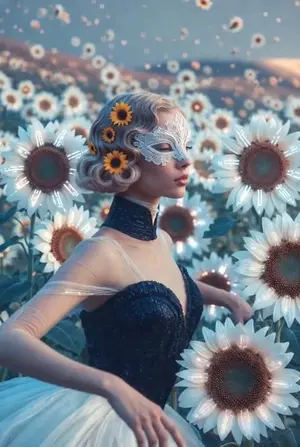 Sunflower spirit ballerina in a dreamy pastel garden video generation