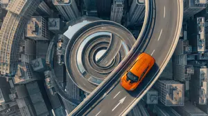 Inverted Cityscape Car Chase Prompt for Nano Banana Pro - Nano Banana Pro AI Prompt for Product Marketing