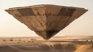 Photorealistic Ultra-Wide Desert Scene with Inverted Pyramid - Nano Banana Pro AI Prompt for Landscape / Nature