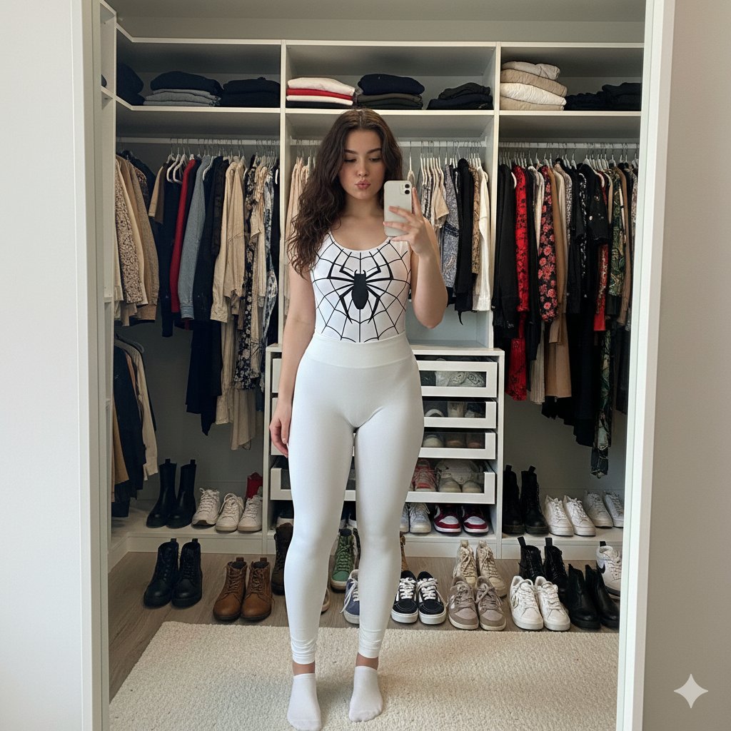 Spider-Girl Cosplay Selfie Prompt (White) - Nano Banana Pro AI Prompt for Social Media Post