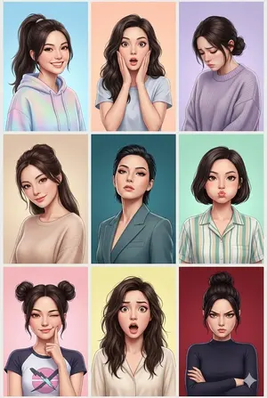 3x3 Grid Collage of Emotions in 3D Cartoon Style - Nano Banana Pro AI Prompt for Profile / Avatar