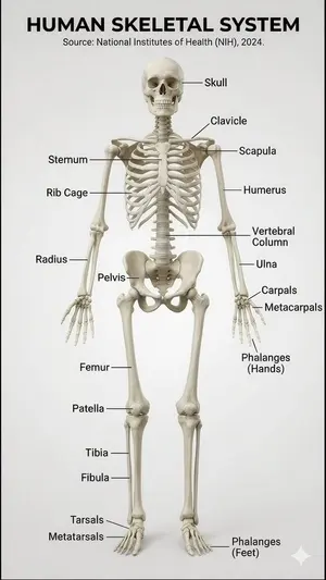 Realistic human skeletal system infographic