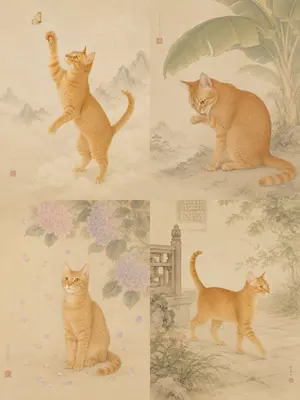 Oriental Gongbi Style Pet Portrait