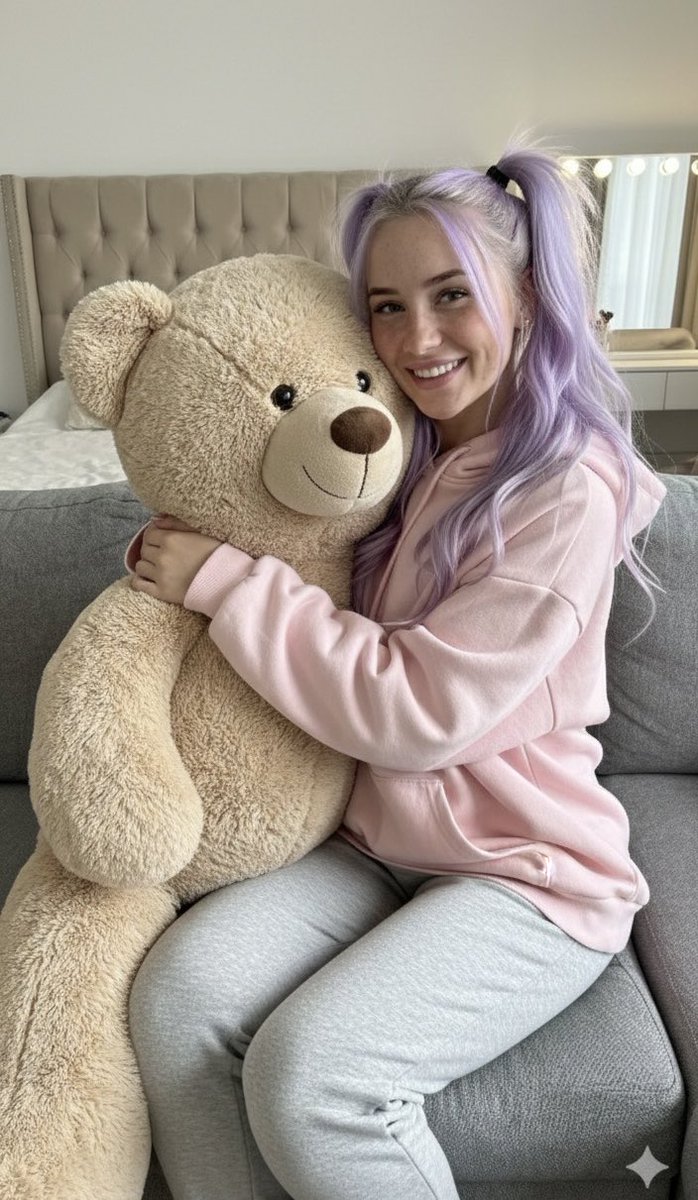 Cozy Candid Snapshot with Giant Teddy Bear Prompt - Nano Banana Pro AI Prompt for Social Media Post