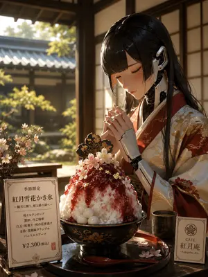Luxury Cybernetic Kakigori Café Scene