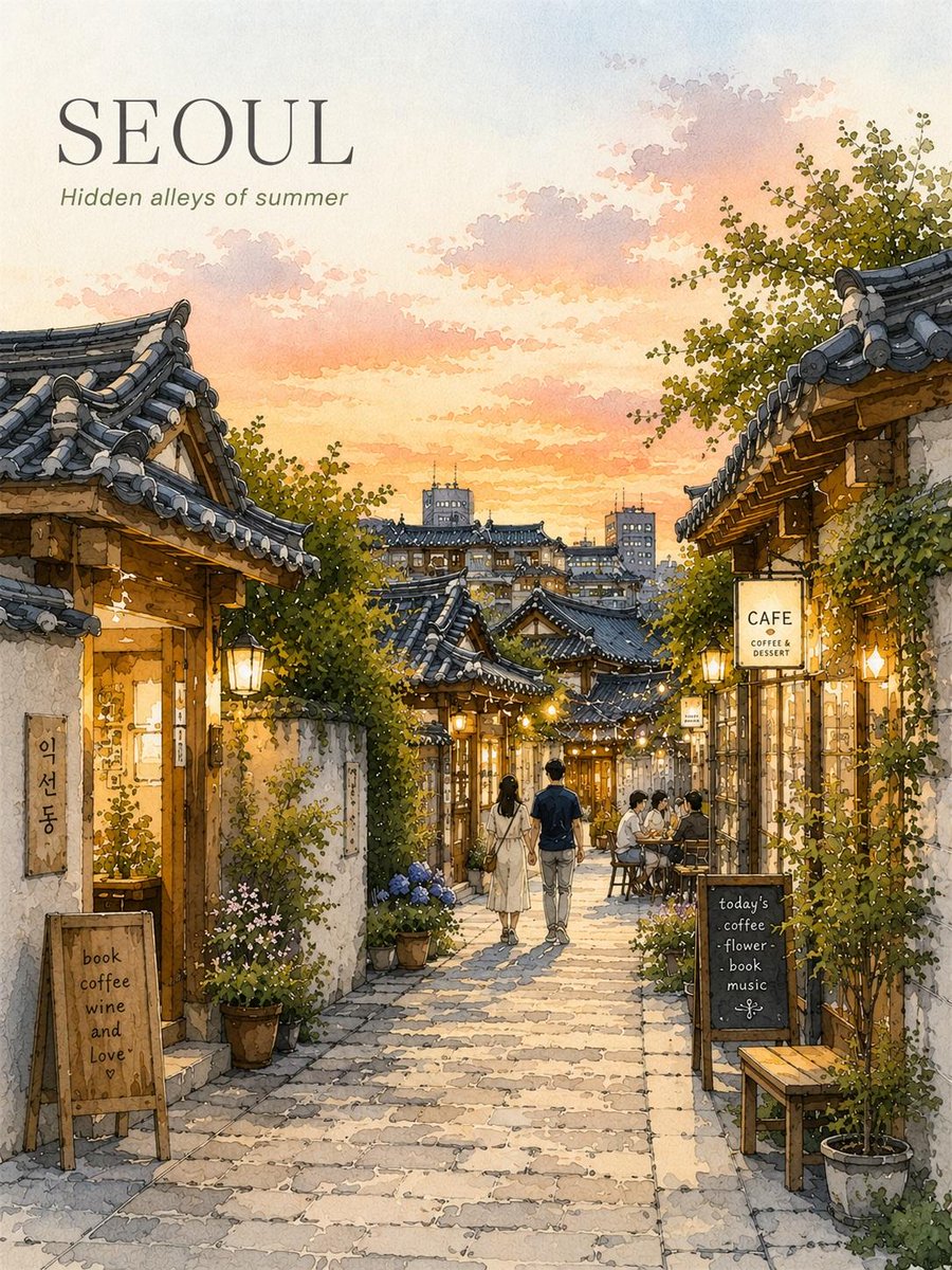 Seoul Watercolor Travel Poster