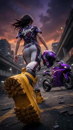 Cinematic Anime Racing Girl in Urban Parking Lot