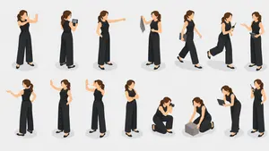 Isometric Businesswoman Pose Sheet
