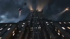 Vertical Skyscraper Battle in Rain