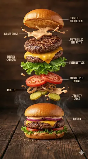 Hyper-Realistic Gourmet Burger Infographic - Nano Banana Pro AI Prompt for Infographic / Edu Visual
