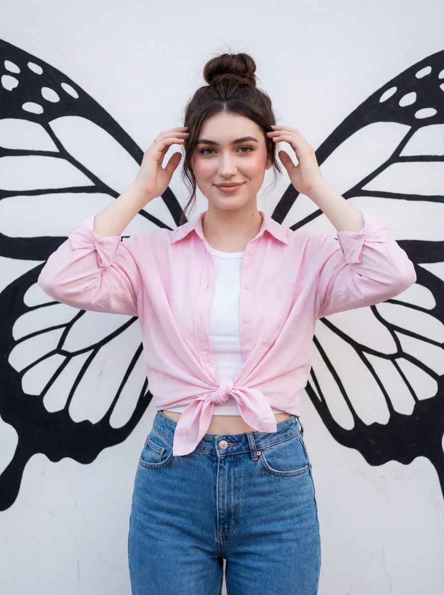 Fashion Portrait with Butterfly Wing Mural - Nano Banana Pro AI Prompt for Social Media Post