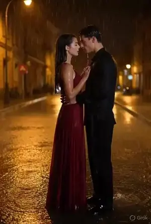 Cinematic Couple Dancing in Rain