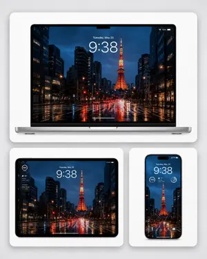 Rainy Tokyo Tower Device Mockup