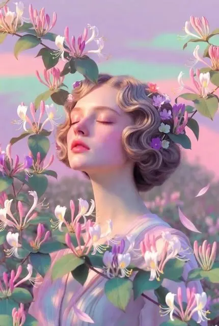 Honeysuckle Flowers Pastel Dreamlight — AI画像プロンプトの例