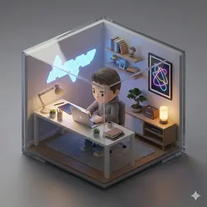 Isometric 3D Miniature Room with Chibi Character - Nano Banana Pro AI Prompt for Profile / Avatar