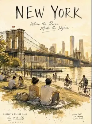 Central Park Summer Urban Sketch Poster
