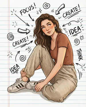 Illustrated Portrait on Ruled Notebook Background - Nano Banana Pro AI Prompt for Social Media Post