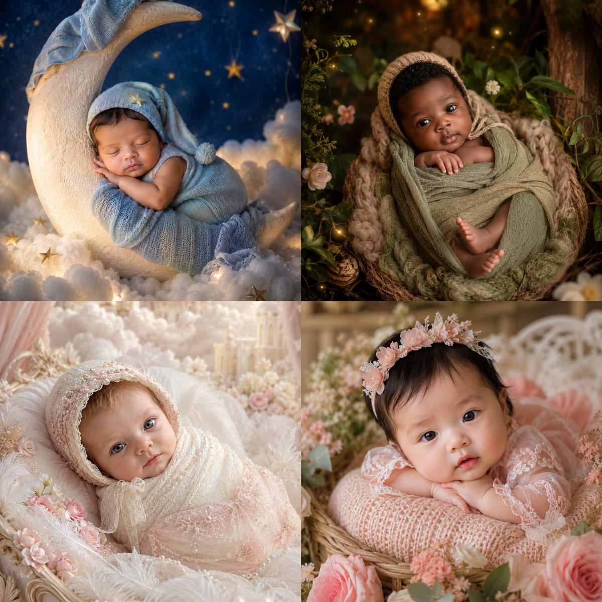 Four-Theme Newborn Portrait Collage