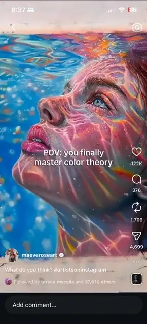 Iridescent Water Face Animation — AI 图像提示词示例