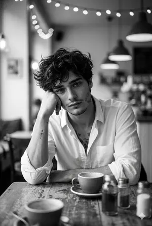 Hyper-Realistic Monochrome Cinematic Café Portrait - Nano Banana Pro AI Prompt for Social Media Post