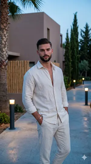 Upscale Resort Pathway Male Portrait - Nano Banana Pro AI Prompt for Social Media Post