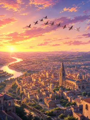 Sunset Ancient Spanish City Landscape