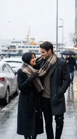 Photoreal Candid Street Romance in Winter Snow - Nano Banana Pro AI Prompt for Social Media Post