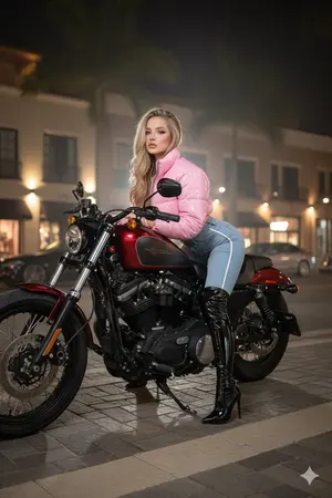 Glamorous Woman on Harley-Davidson at Night - Nano Banana Pro AI Prompt for Social Media Post