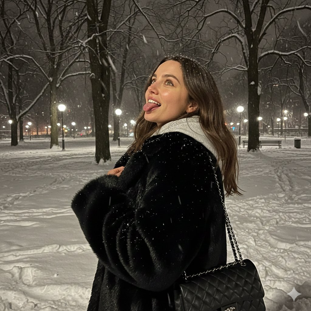 Ana de Armas Winter Cozy Portrait Prompt - Nano Banana Pro AI Prompt for Social Media Post
