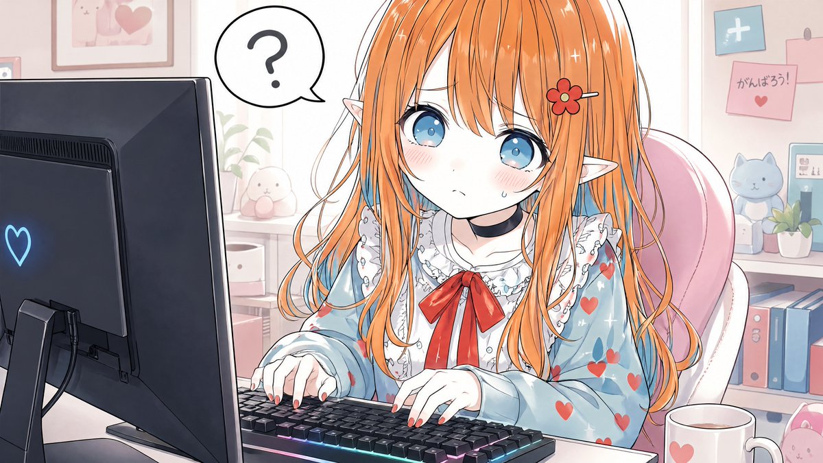Confused Elf Girl at Pastel Desk