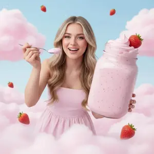 Surreal Strawberry Yogurt Commercial Scene - Nano Banana Pro AI Prompt for Product Marketing