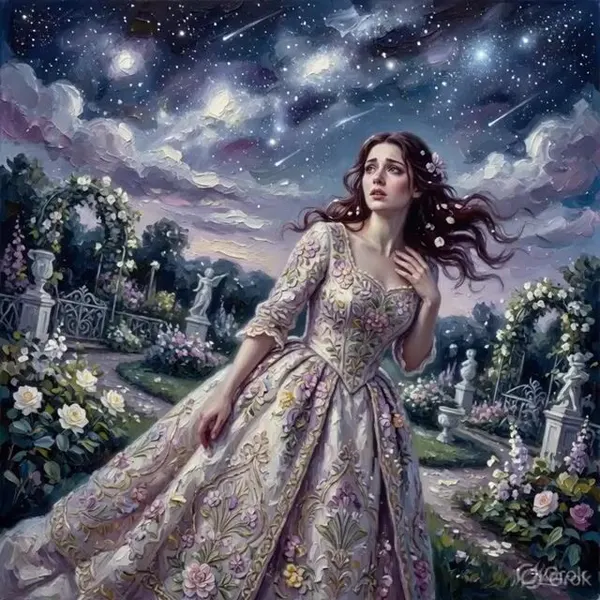 Moonlit Oil Painting Garden Portrait — AI 이미지 프롬프트 예시