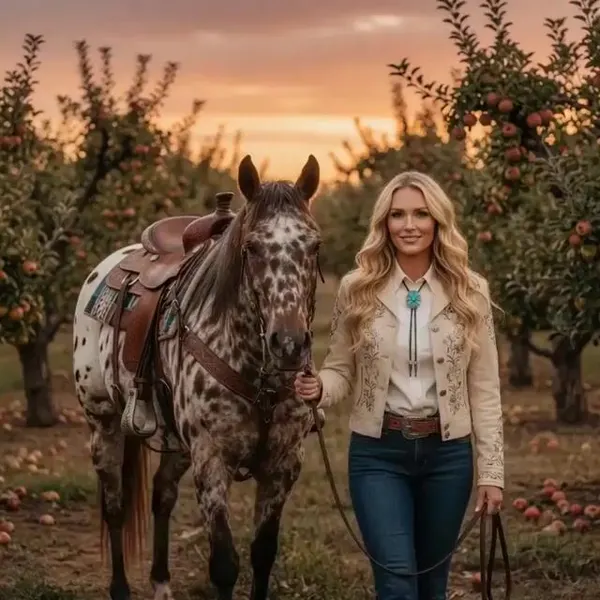 Woman Feeding Horse Orchard Video — AI Image prompt example