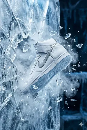 Nike Dunk Bursting Through Crystalline Wall
