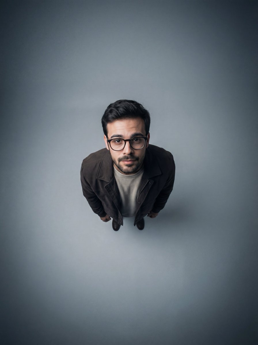 Cinematic Overhead Portrait with Wide-Angle Distortion - Nano Banana Pro AI Prompt for Social Media Post