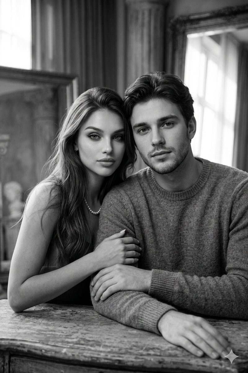 Cinematic Monochrome Couple Portrait - Nano Banana Pro AI Prompt for Social Media Post