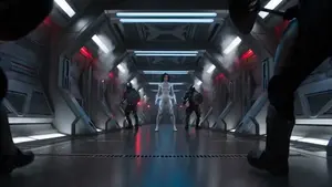 Sci-Fi Action Scene: Woman in Adaptive Suit vs. Tactical Enforcers