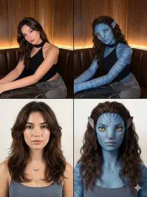 2x2 Grid Human-to-Na'vi Transformation Prompt - Nano Banana Pro AI Prompt for Social Media Post