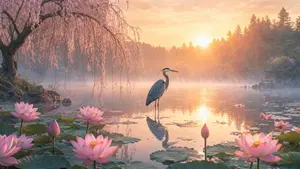 Misty Lotus Pond Sunrise
