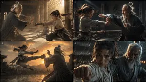 Cinematic Kung Fu Sparring Grid